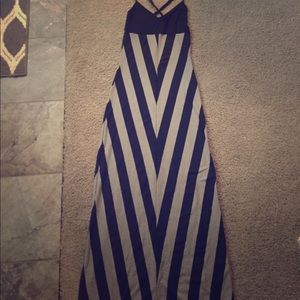 Black and Gray Striped Maxi Dress